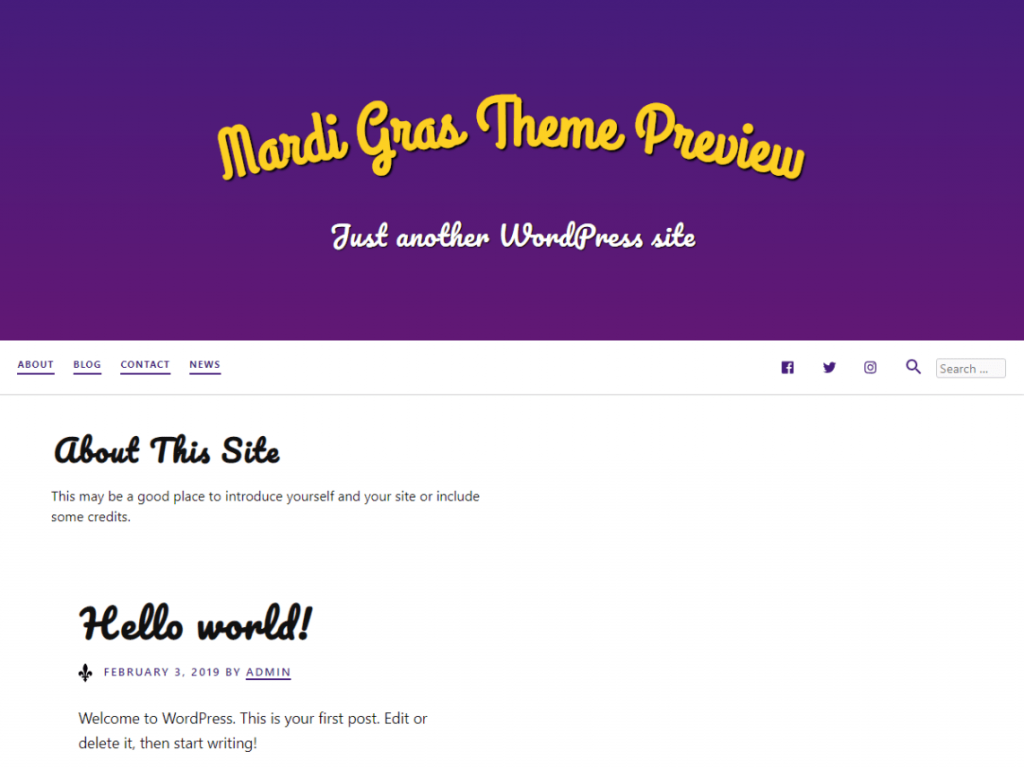 A white theme with a large header with a gradient background. The site title is curved and the post titles use a playful font.